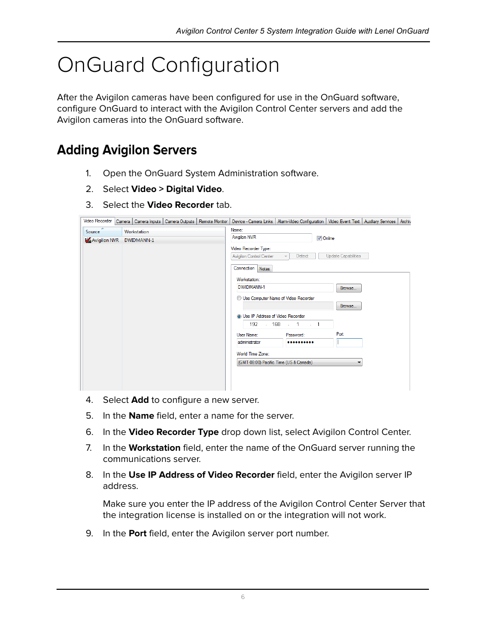 Onguard configuration, Adding avigilon servers | Avigilon Lenel OnGuard Video & Event Viewer Integration User Manual | Page 9 / 15