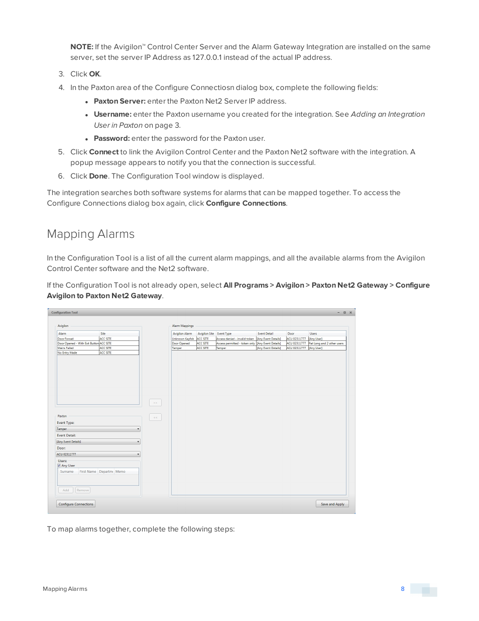 Mapping alarms | Avigilon Paxton Net2 Integration User Manual | Page 11 / 15