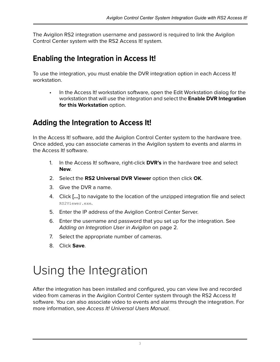 Enabling the integration in access it, Adding the integration to access it, Using the integration | Avigilon RS2 AccessIt Integration User Manual | Page 7 / 7