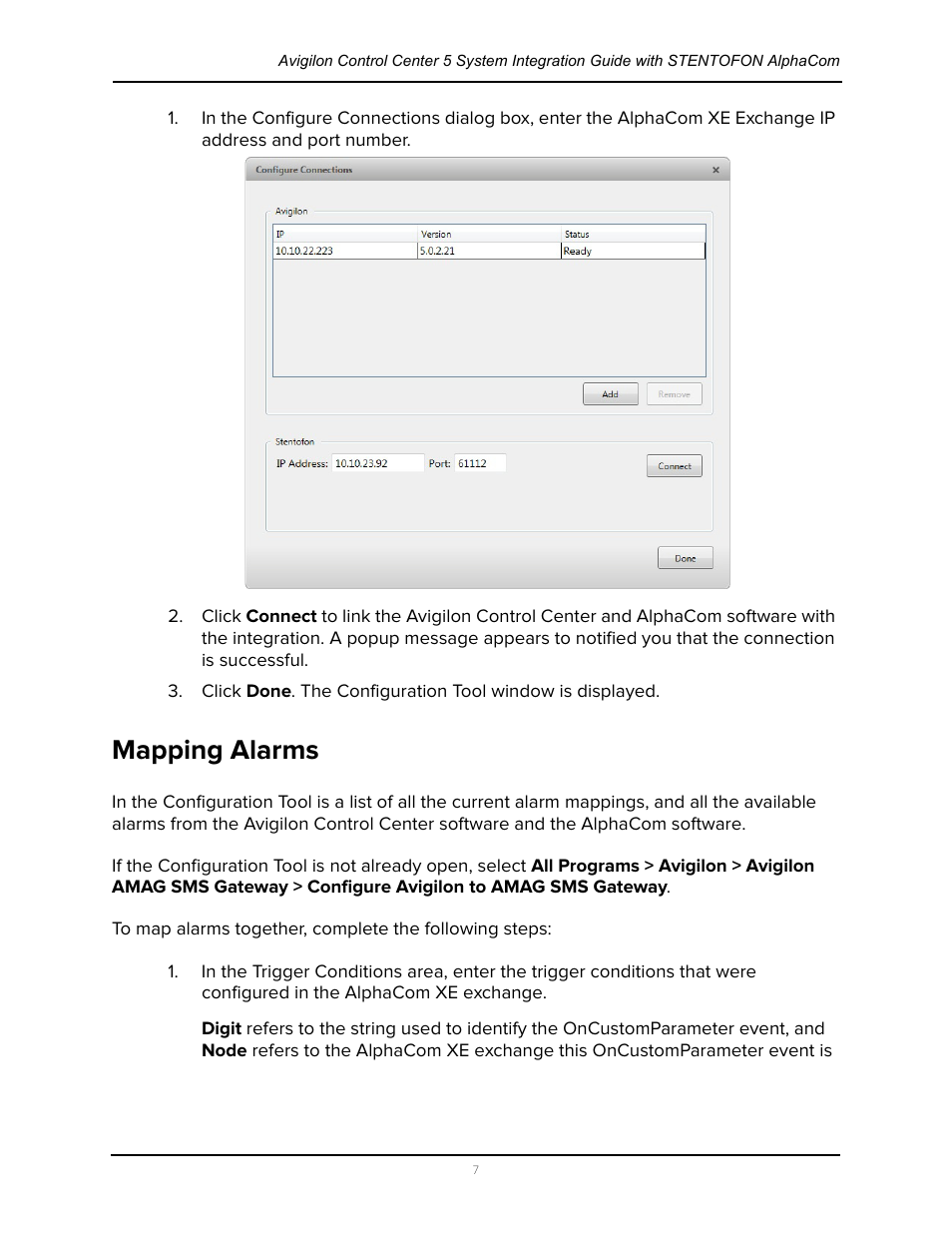 Mapping alarms | Avigilon Stentofon AlphaCom Integration User Manual | Page 10 / 14