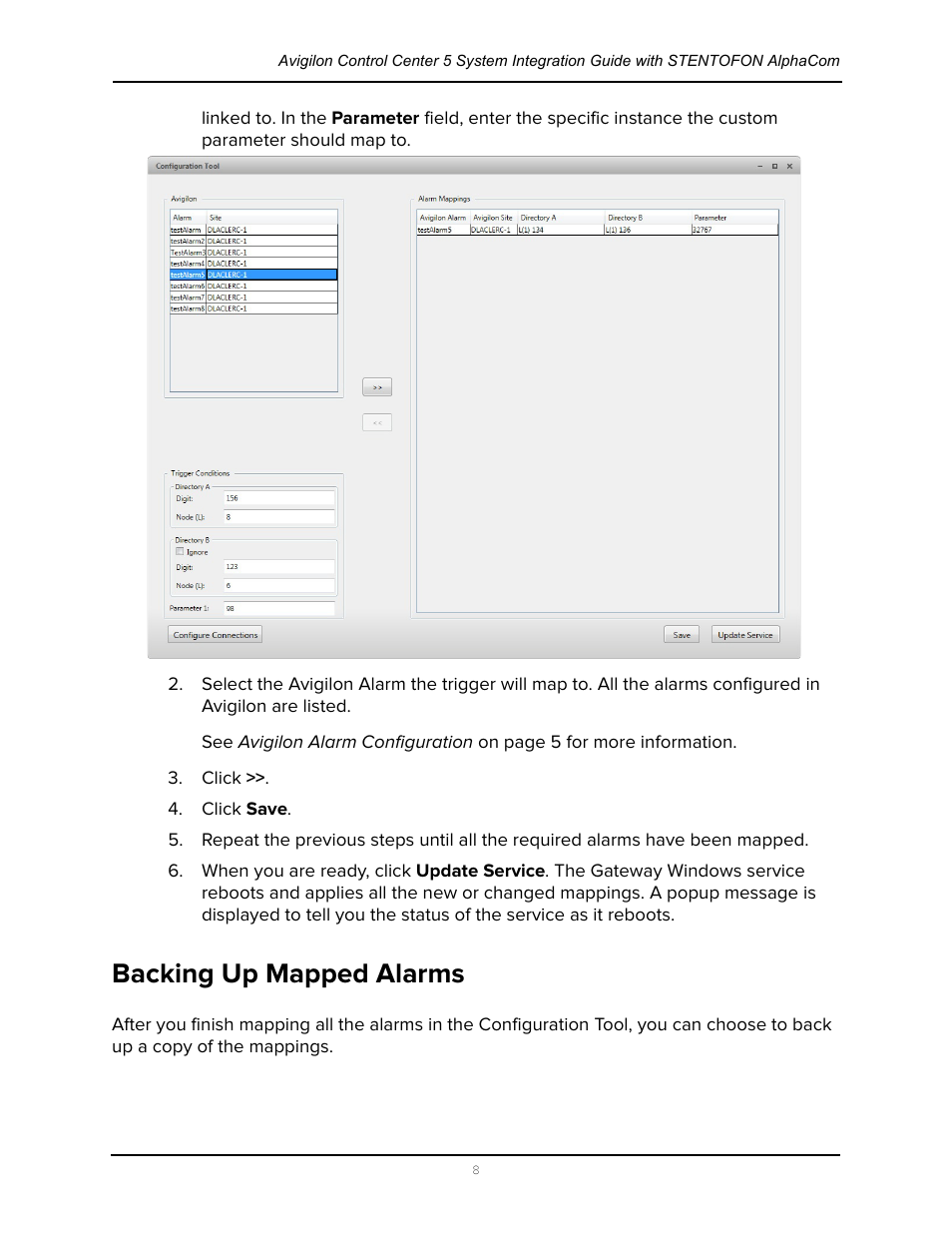 Backing up mapped alarms | Avigilon Stentofon AlphaCom Integration User Manual | Page 11 / 14