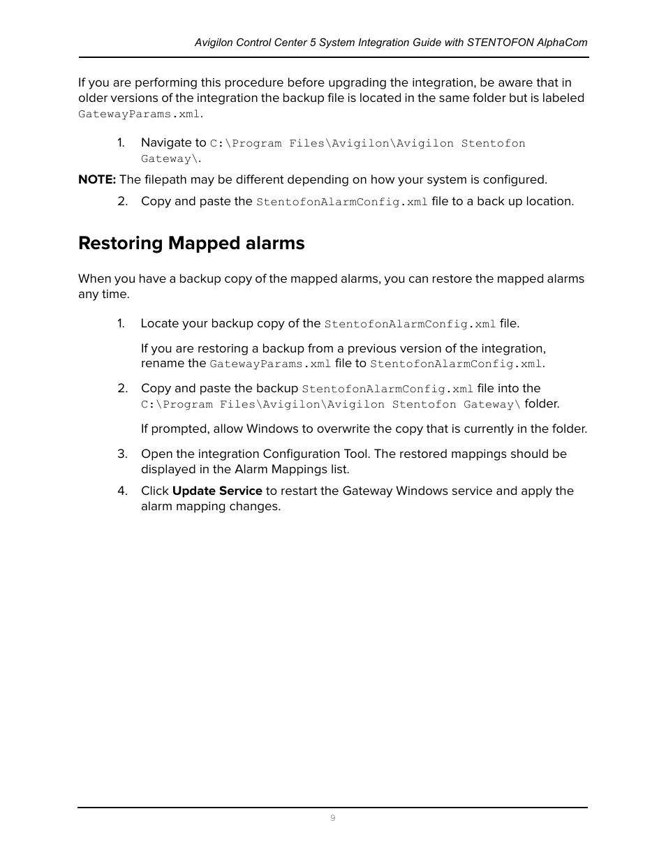 Restoring mapped alarms | Avigilon Stentofon AlphaCom Integration User Manual | Page 12 / 14