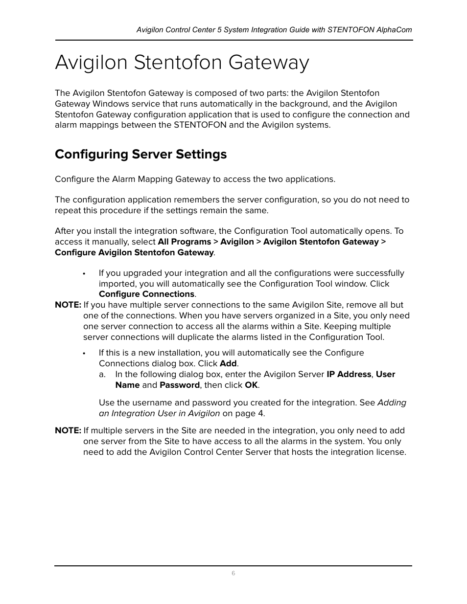 Avigilon stentofon gateway, Configuring server settings | Avigilon Stentofon AlphaCom Integration User Manual | Page 9 / 14