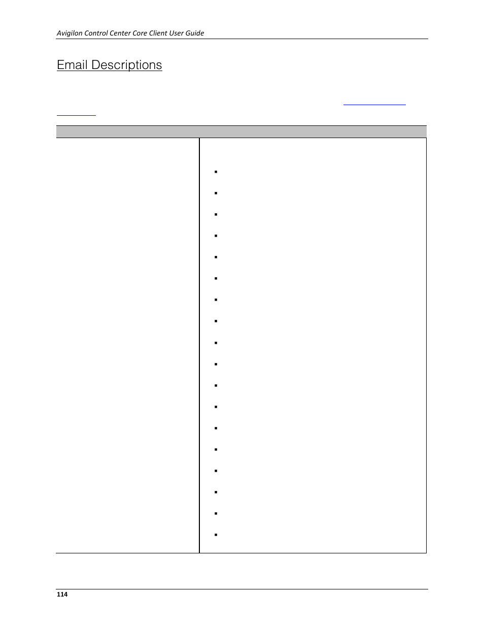 Email descriptions | Avigilon ACC Core Client Version 4.12 User Manual | Page 120 / 134