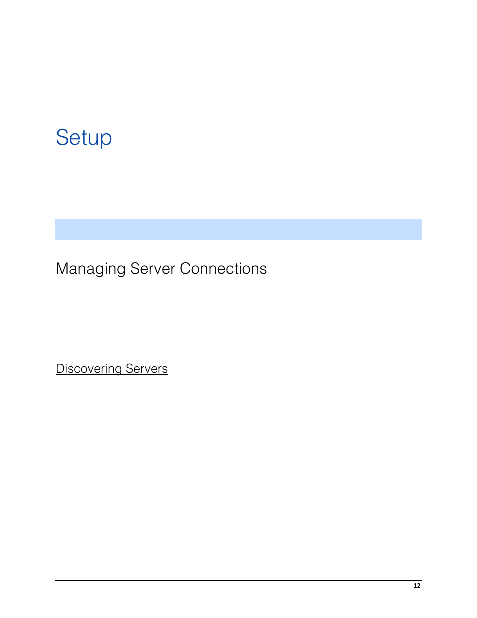 Setup, Managing server connections, Discovering servers | Avigilon ACC Core Client Version 4.12 User Manual | Page 18 / 134