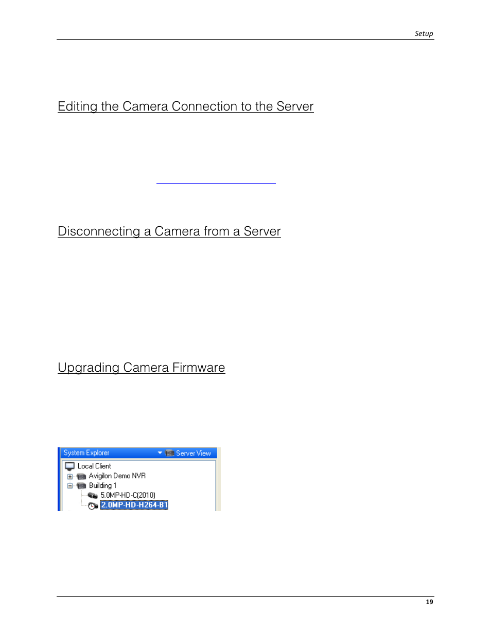 Editing the camera connection to the server, Disconnecting a camera from a server, Upgrading camera firmware | Avigilon ACC Core Client Version 4.12 User Manual | Page 25 / 134