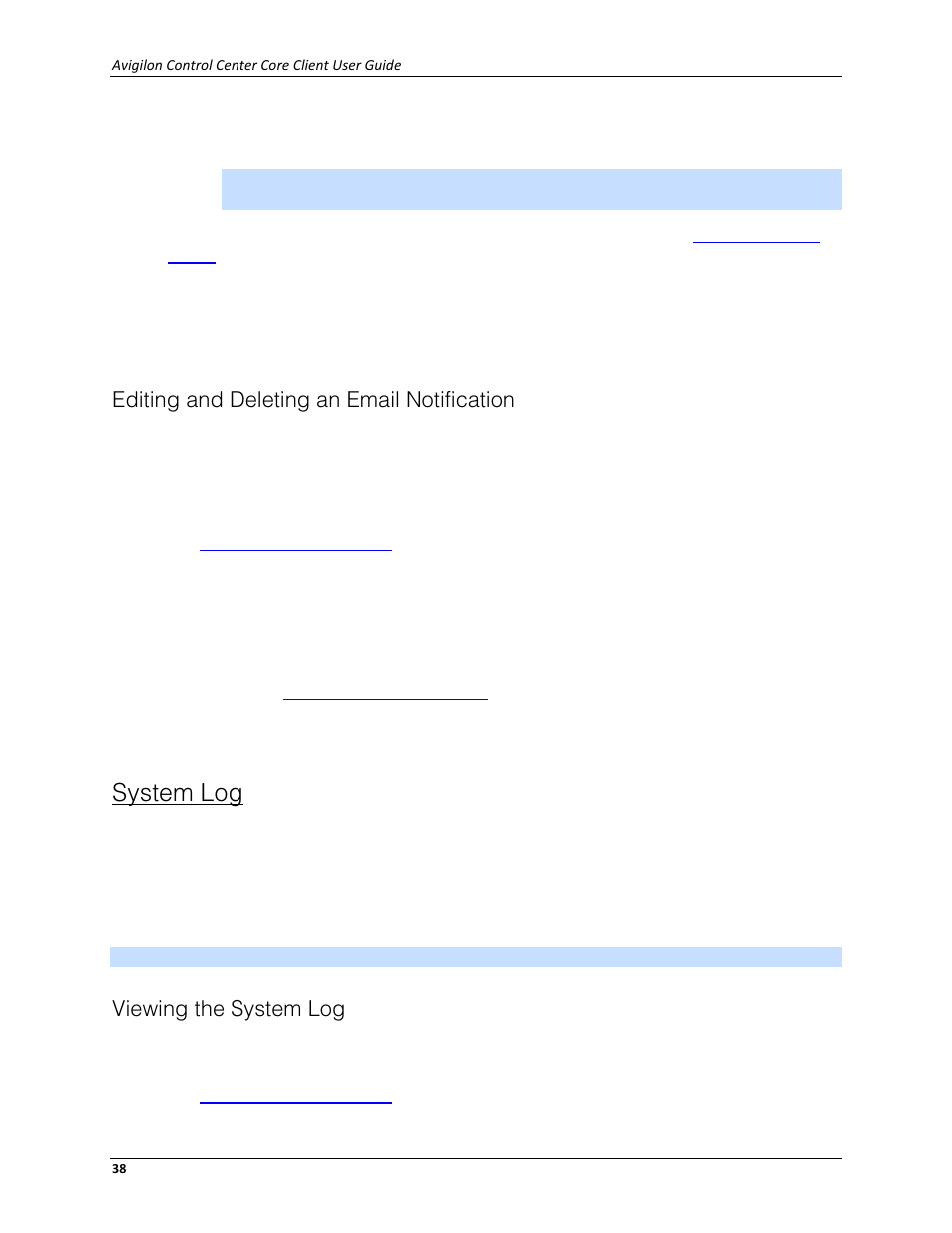 Editing and deleting an email notification, System log, Viewing the system log | Avigilon ACC Core Client Version 4.12 User Manual | Page 44 / 134