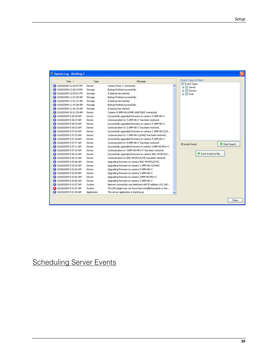 Scheduling server events, Scheduling server, Events | Avigilon ACC Core Client Version 4.12 User Manual | Page 45 / 134