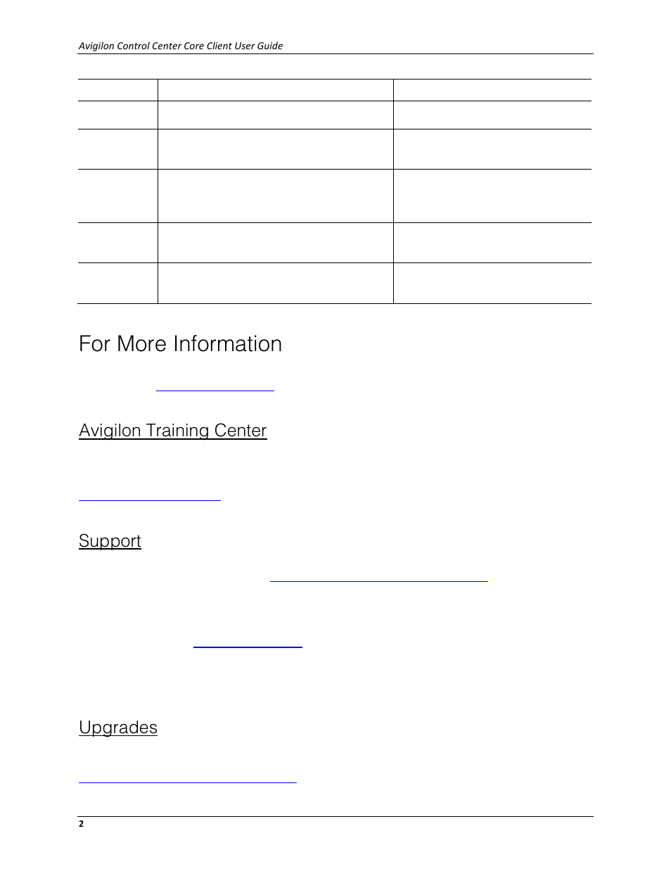 For more information, Avigilon training center, Support | Upgrades | Avigilon ACC Core Client Version 4.12 User Manual | Page 8 / 134