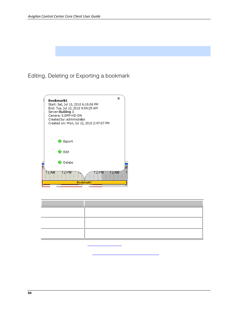 Editing, deleting or exporting a bookmark | Avigilon ACC Core Client Version 4.12 User Manual | Page 90 / 134