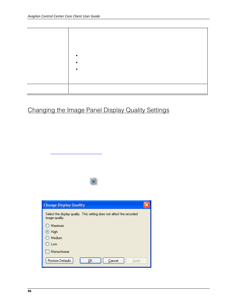 Changing the image panel display quality settings | Avigilon ACC Core Client Version 4.12 User Manual | Page 92 / 134