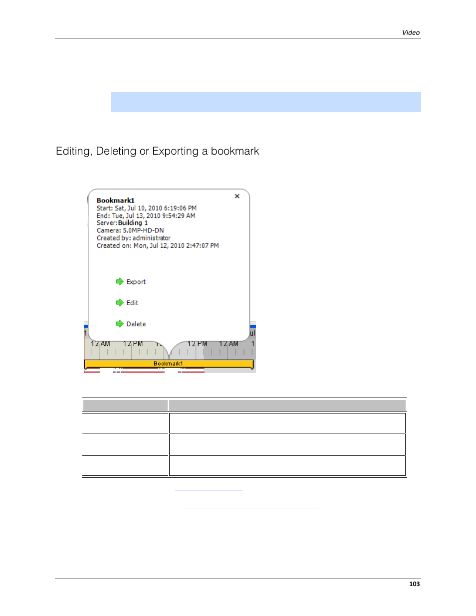 Editing, deleting or exporting a bookmark | Avigilon ACC Standard Client Version 4.12 User Manual | Page 111 / 159