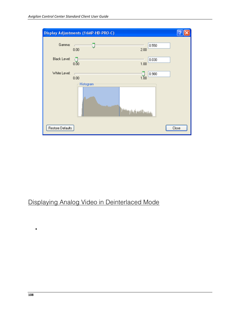 Displaying analog video in deinterlaced mode | Avigilon ACC Standard Client Version 4.12 User Manual | Page 116 / 159