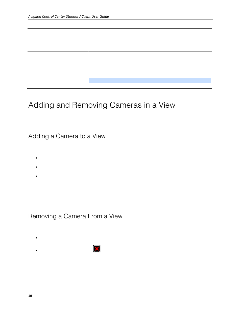 Adding and removing cameras in a view, Adding a camera to a view, Removing a camera from a view | Avigilon ACC Standard Client Version 4.12 User Manual | Page 18 / 159