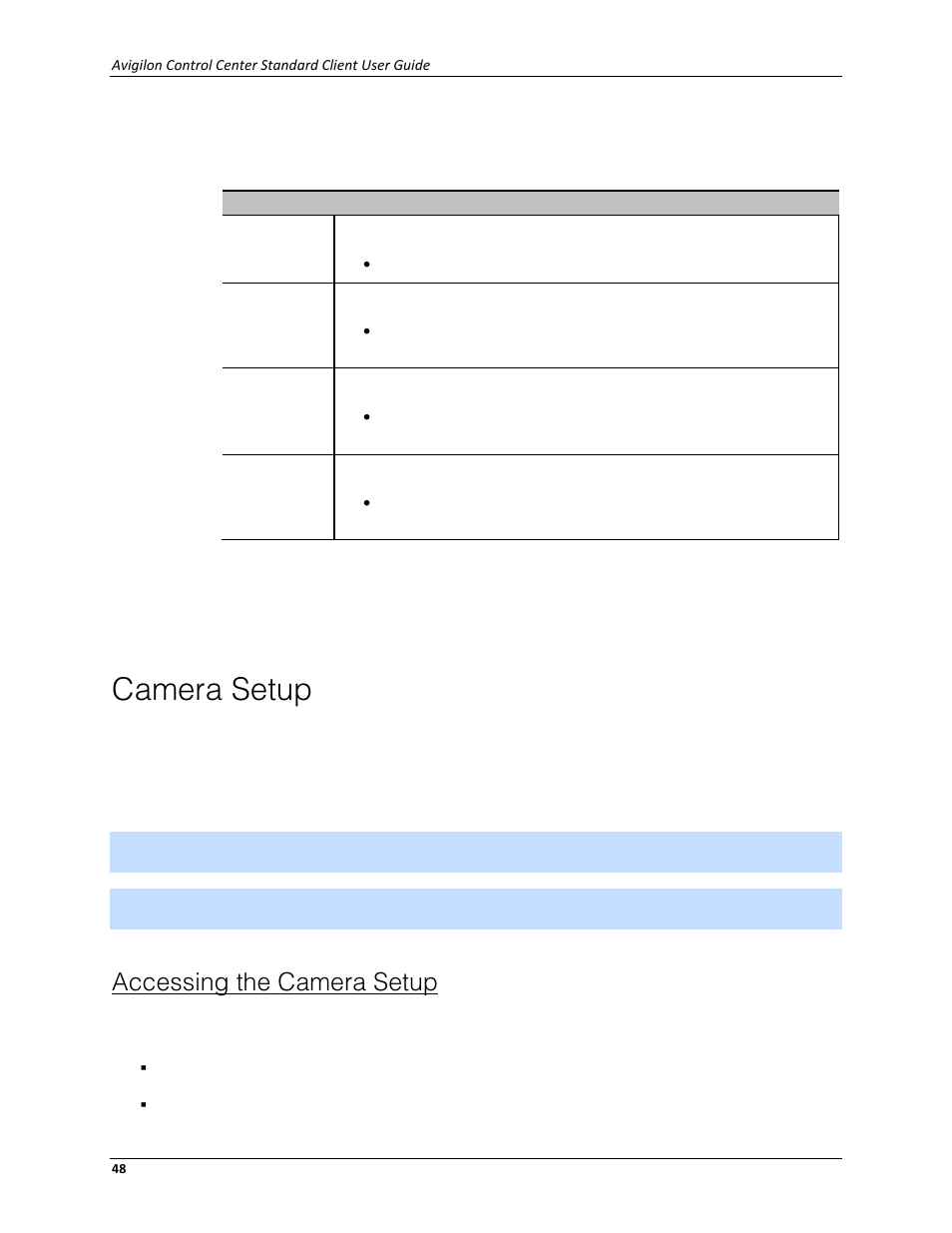 Camera setup, Accessing the camera setup | Avigilon ACC Standard Client Version 4.12 User Manual | Page 56 / 159