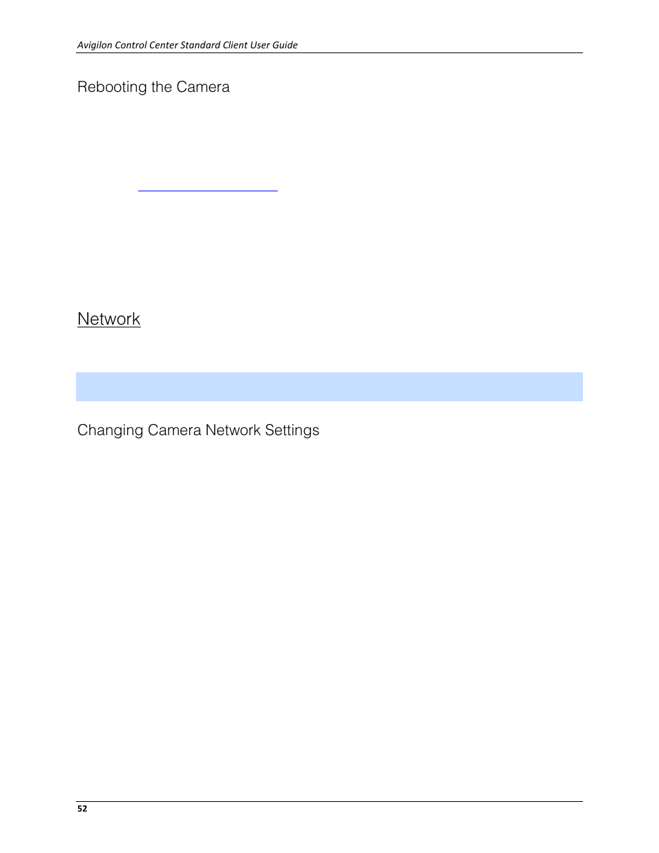 Rebooting the camera, Network, Changing camera network settings | Avigilon ACC Standard Client Version 4.12 User Manual | Page 60 / 159