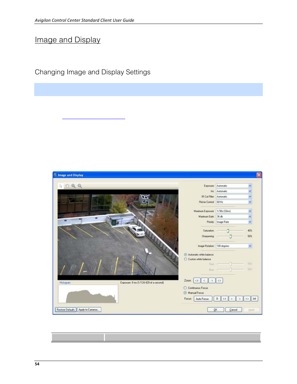 Image and display, Changing image and display settings | Avigilon ACC Standard Client Version 4.12 User Manual | Page 62 / 159