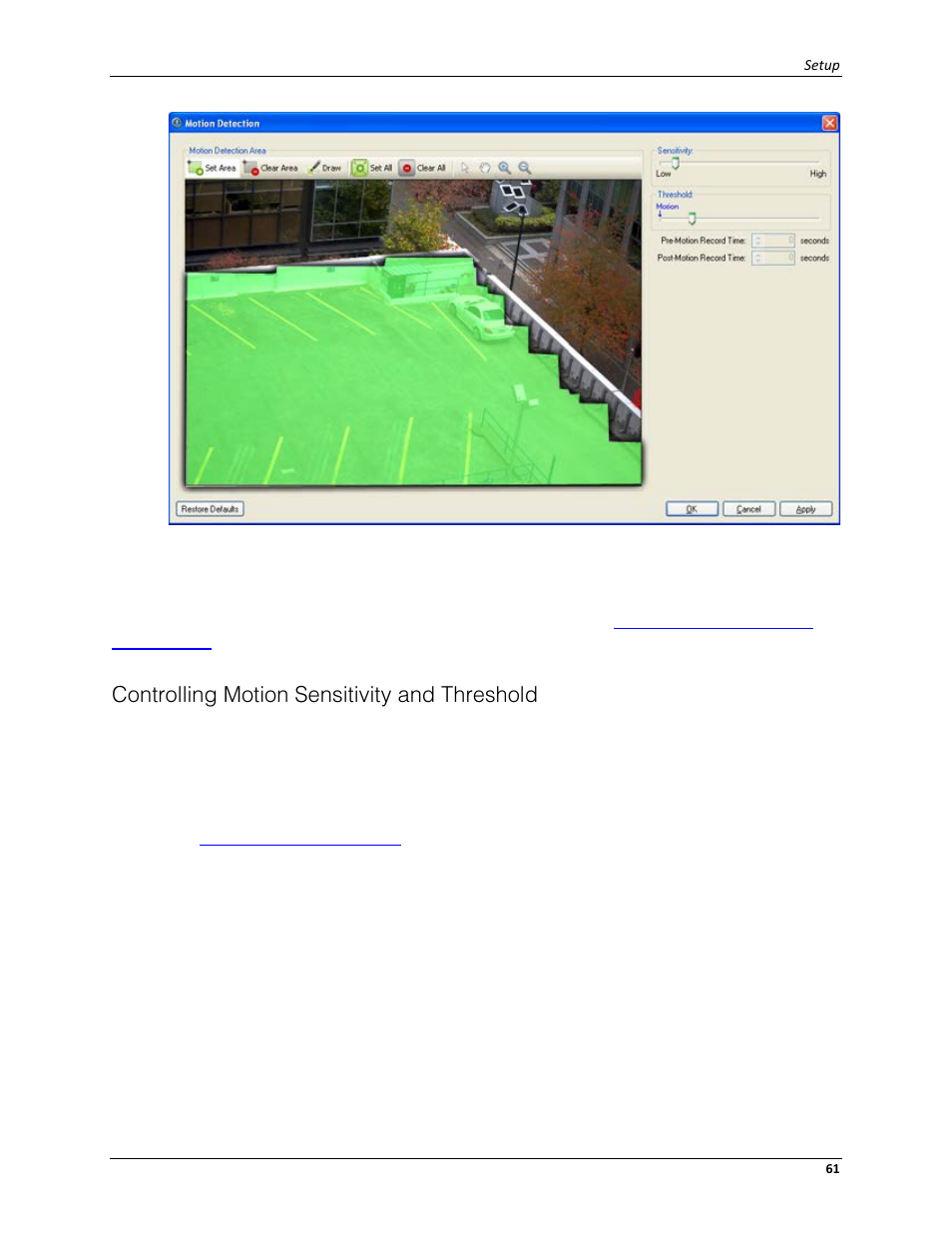 Controlling motion sensitivity and threshold | Avigilon ACC Standard Client Version 4.12 User Manual | Page 69 / 159