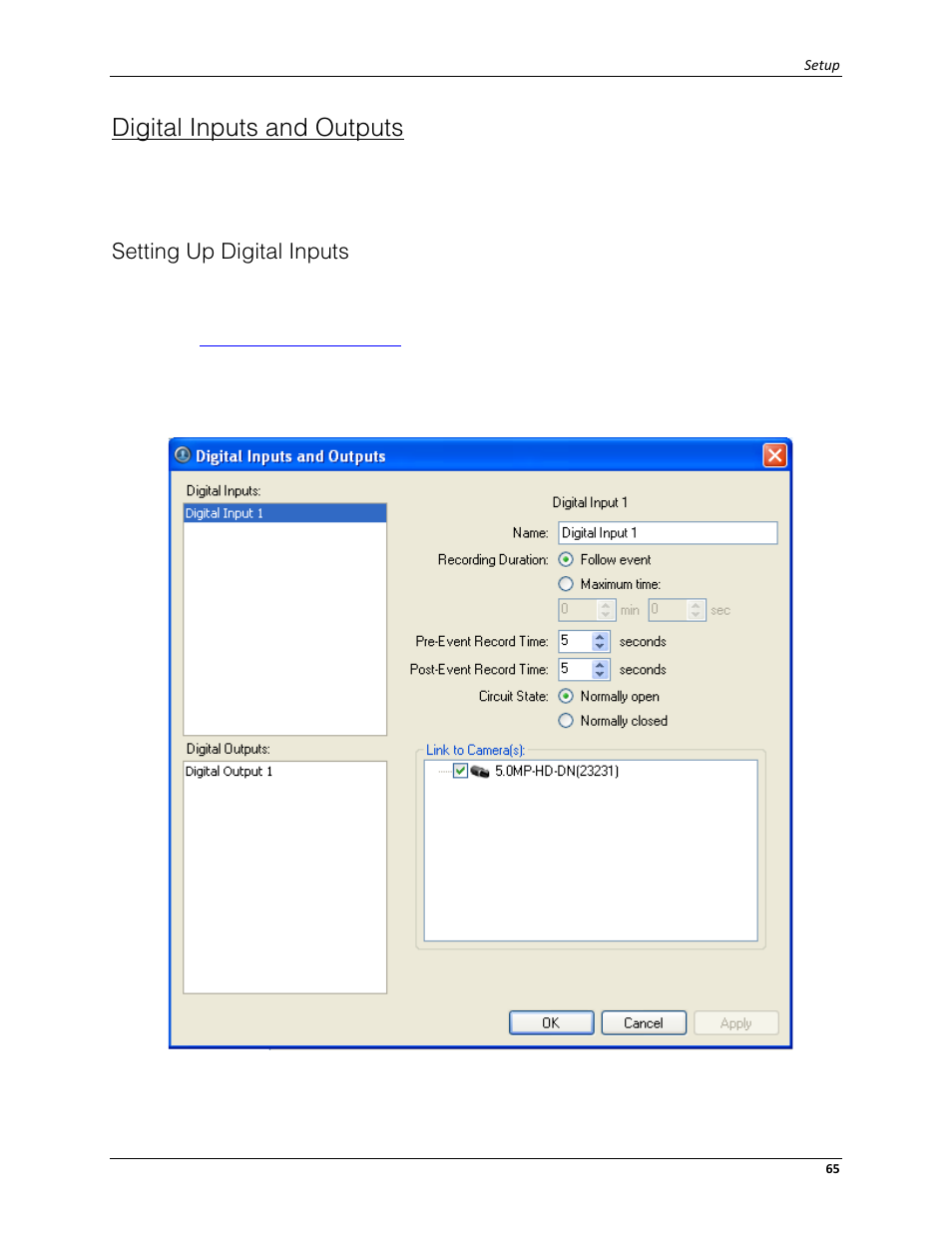 Digital inputs and outputs, Setting up digital inputs | Avigilon ACC Standard Client Version 4.12 User Manual | Page 73 / 159