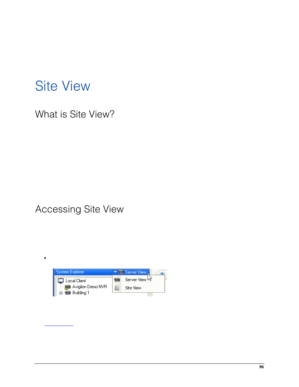 Site view, What is site view, Accessing site view | Avigilon ACC Enterprise Client Version 4.12 User Manual | Page 104 / 214