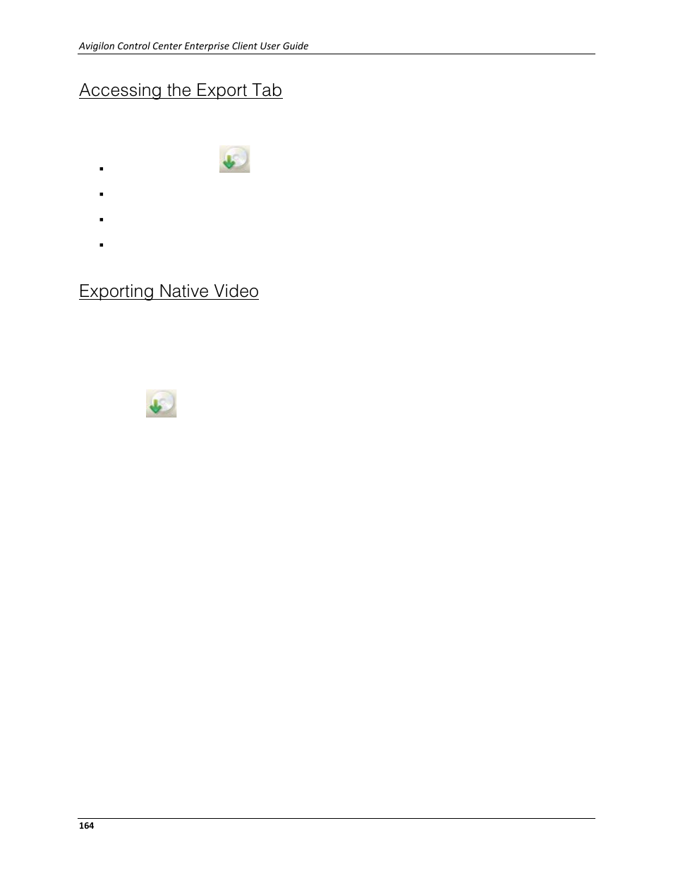 Accessing the export tab, Exporting native video | Avigilon ACC Enterprise Client Version 4.12 User Manual | Page 172 / 214