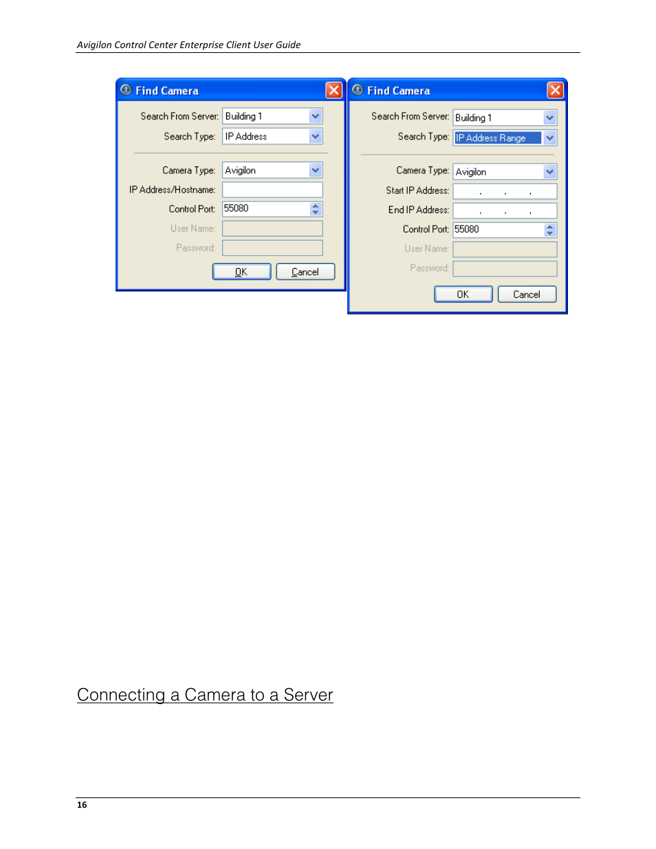 Connecting a camera to a server | Avigilon ACC Enterprise Client Version 4.12 User Manual | Page 24 / 214