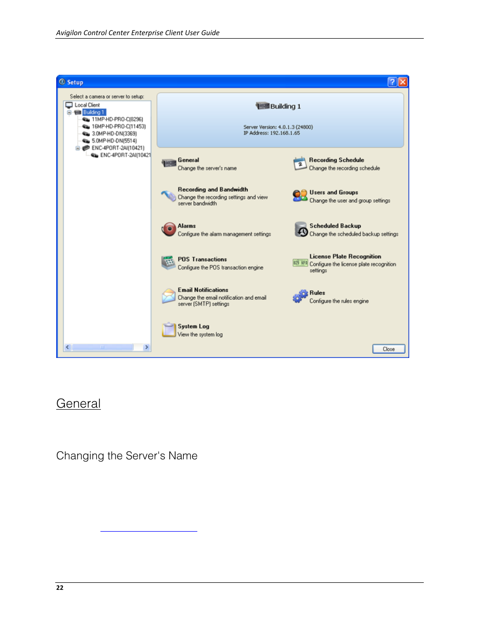 General, Changing the server's name | Avigilon ACC Enterprise Client Version 4.12 User Manual | Page 30 / 214