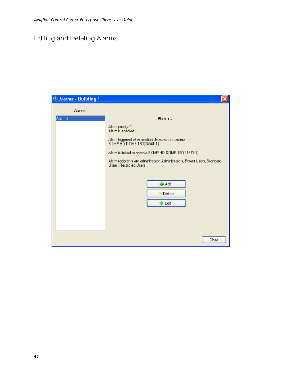 Editing and deleting alarms | Avigilon ACC Enterprise Client Version 4.12 User Manual | Page 50 / 214