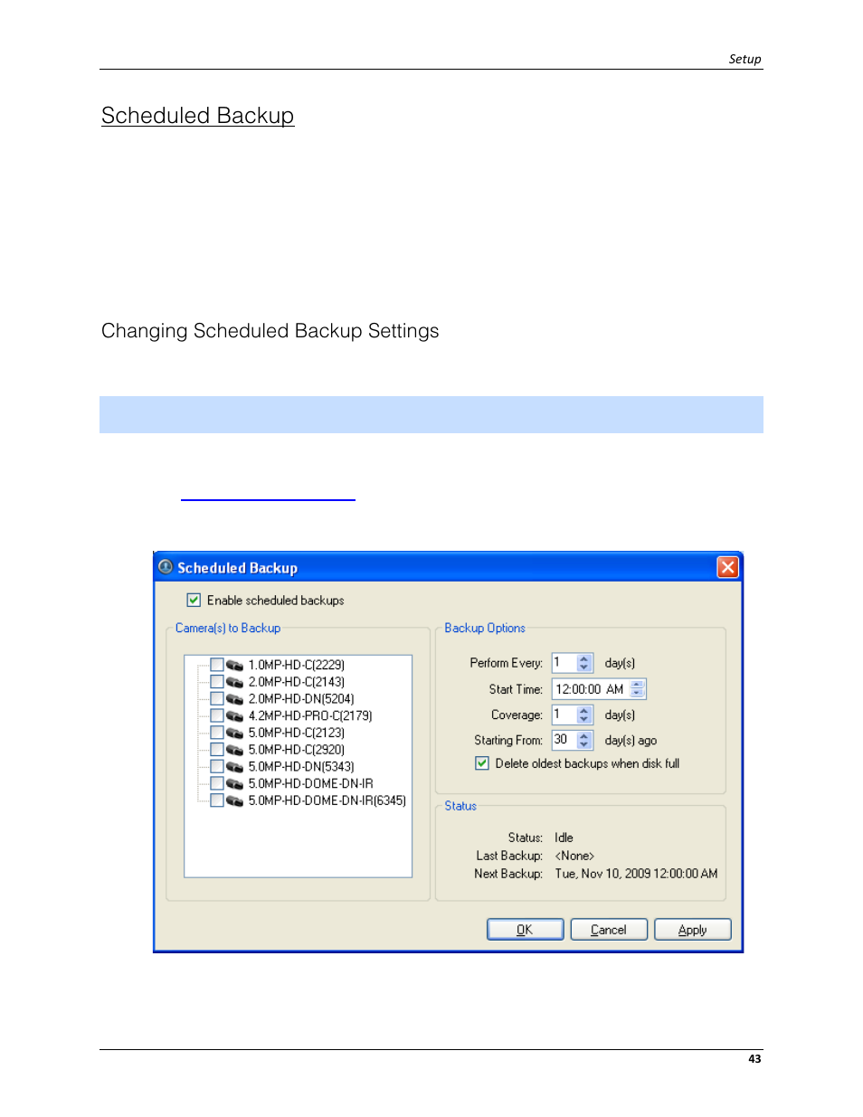 Scheduled backup, Changing scheduled backup settings | Avigilon ACC Enterprise Client Version 4.12 User Manual | Page 51 / 214