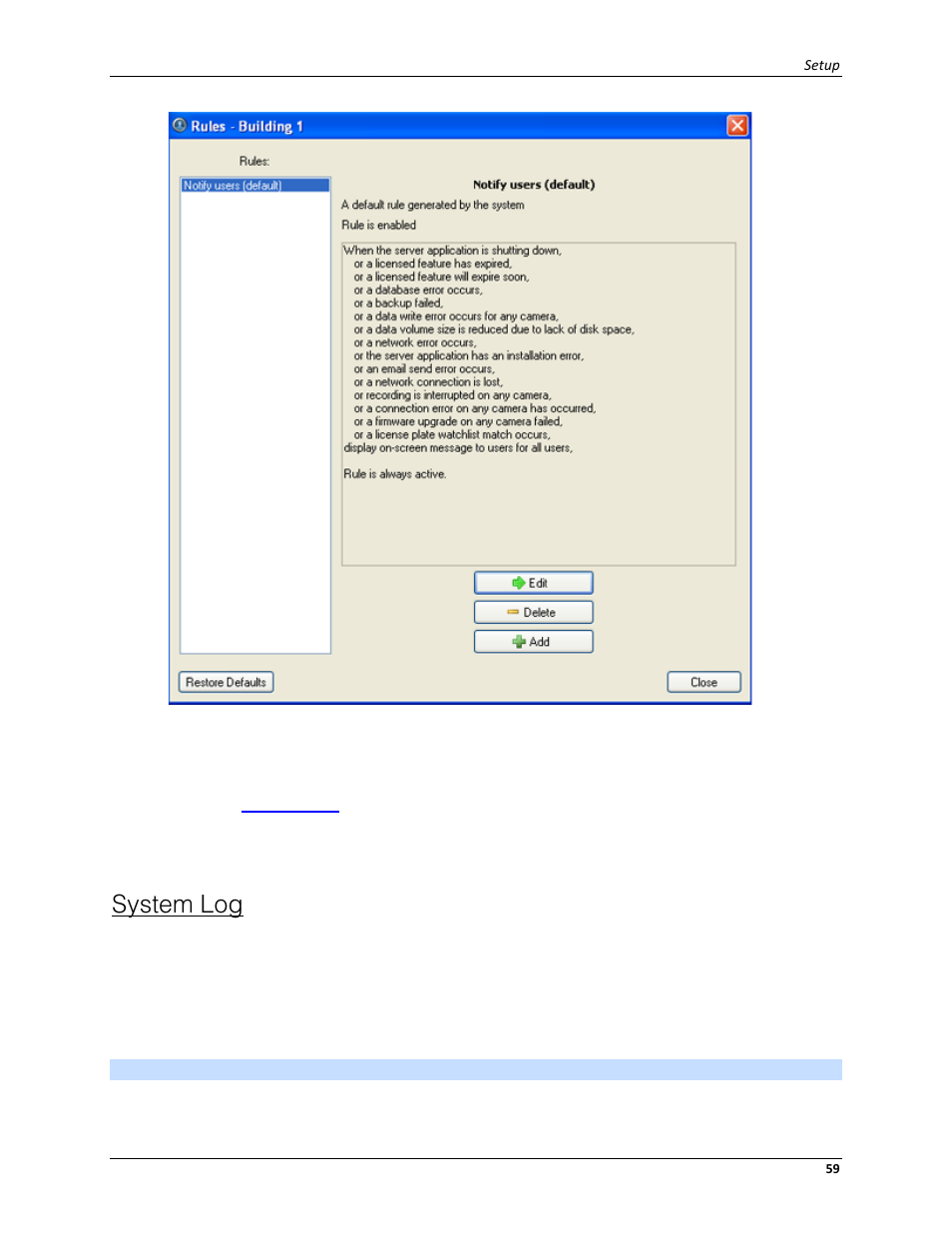 System log | Avigilon ACC Enterprise Client Version 4.12 User Manual | Page 67 / 214