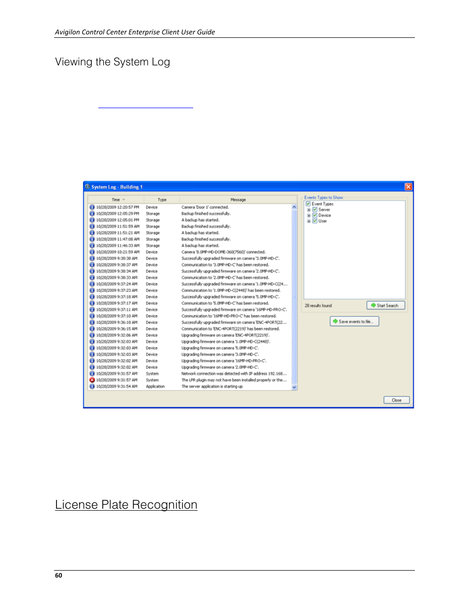 Viewing the system log, License plate recognition | Avigilon ACC Enterprise Client Version 4.12 User Manual | Page 68 / 214