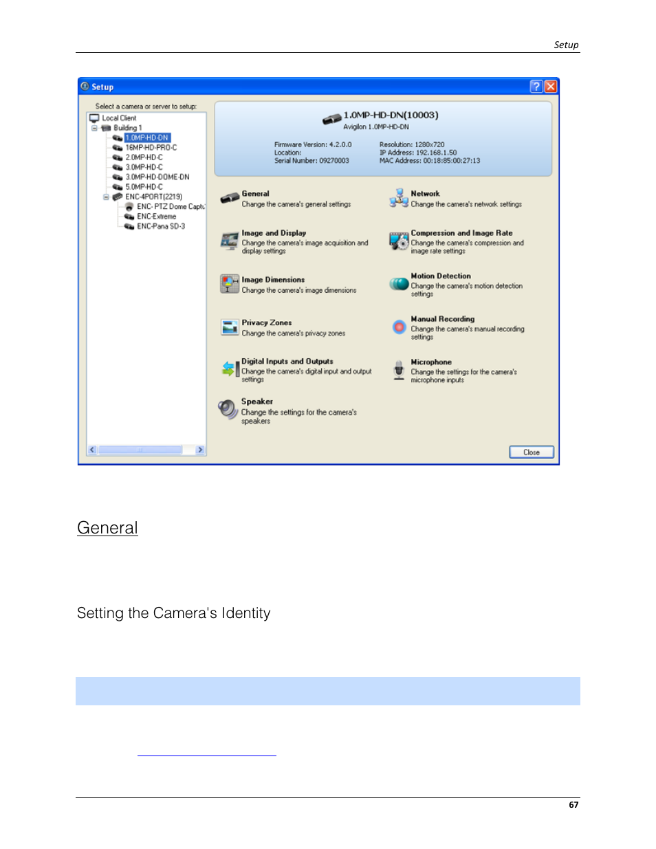 General, Setting the camera's identity | Avigilon ACC Enterprise Client Version 4.12 User Manual | Page 75 / 214