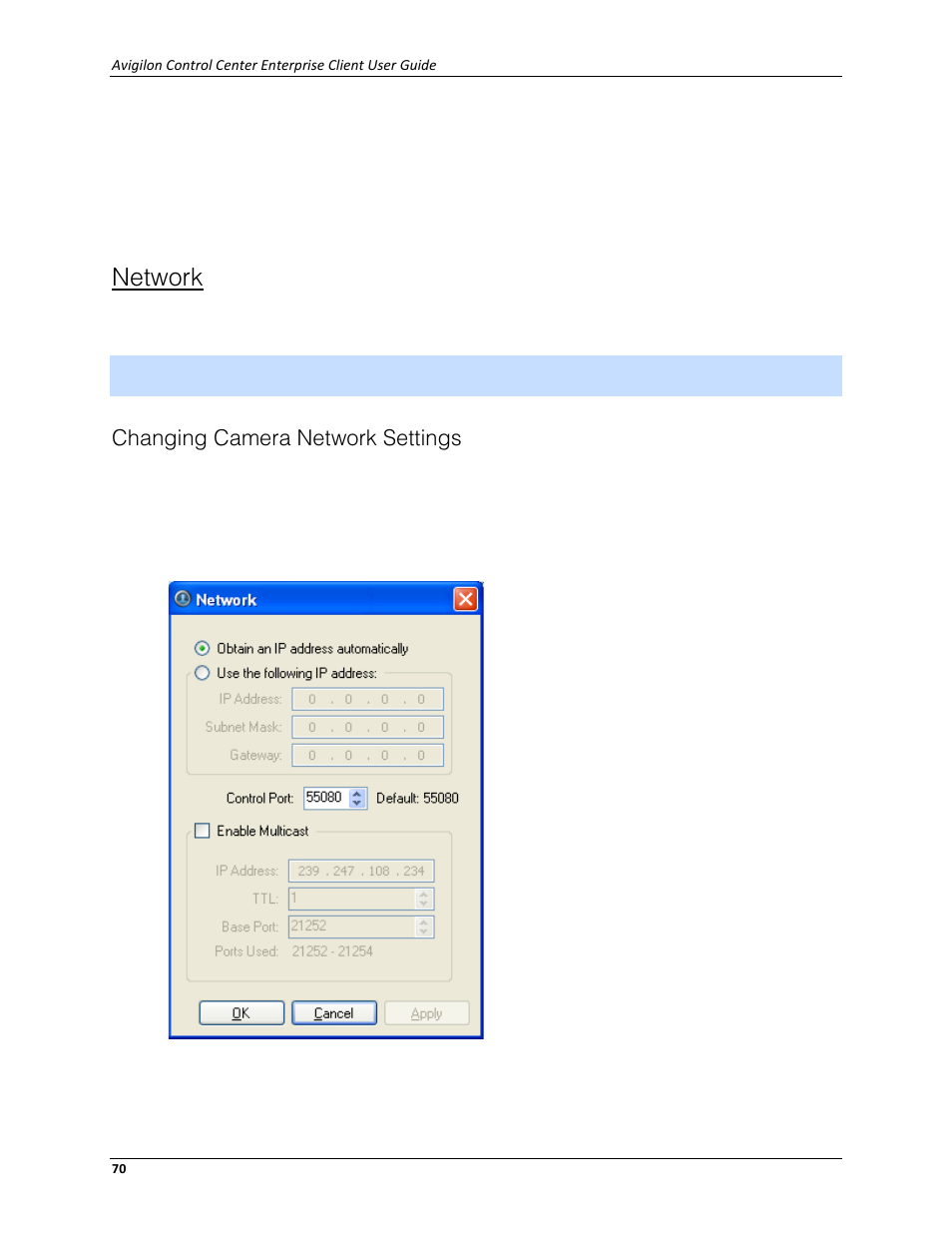 Network, Changing camera network settings | Avigilon ACC Enterprise Client Version 4.12 User Manual | Page 78 / 214