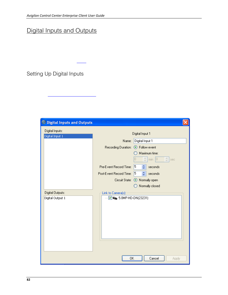 Digital inputs and outputs, Setting up digital inputs | Avigilon ACC Enterprise Client Version 4.12 User Manual | Page 90 / 214