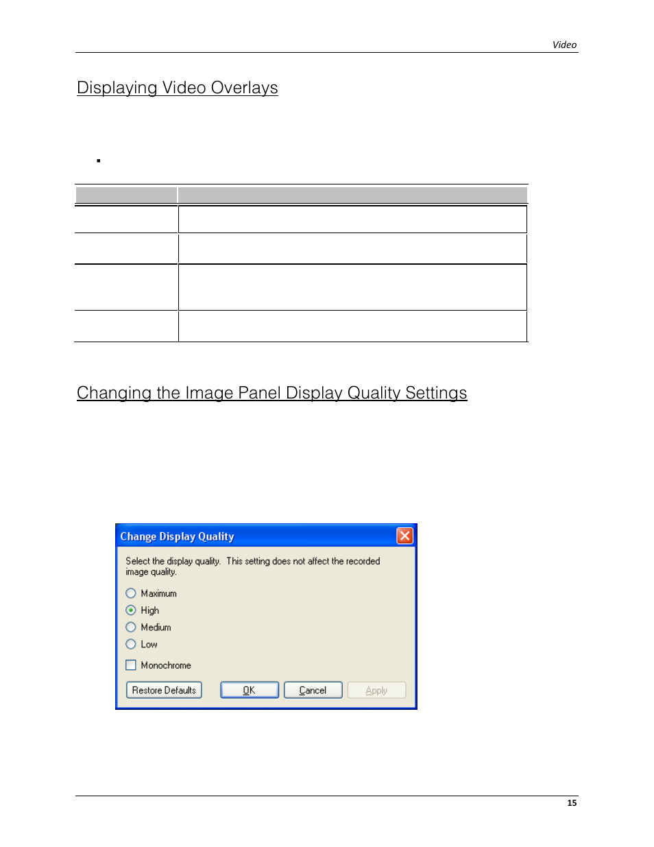 Displaying video overlays, Changing the image panel display quality settings | Avigilon ACC Player Version 4.12 User Manual | Page 19 / 49