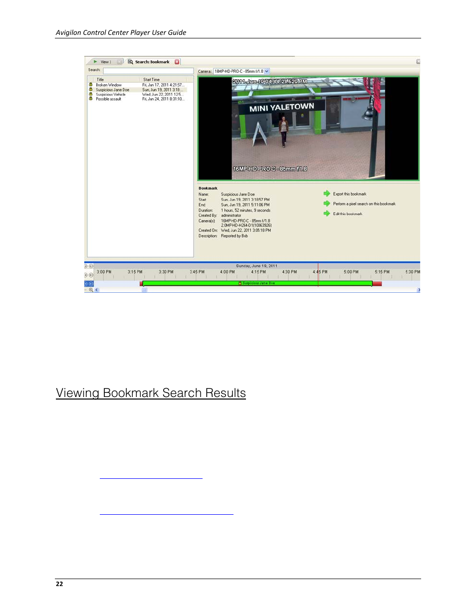 Viewing bookmark search results | Avigilon ACC Player Version 4.12 User Manual | Page 26 / 49