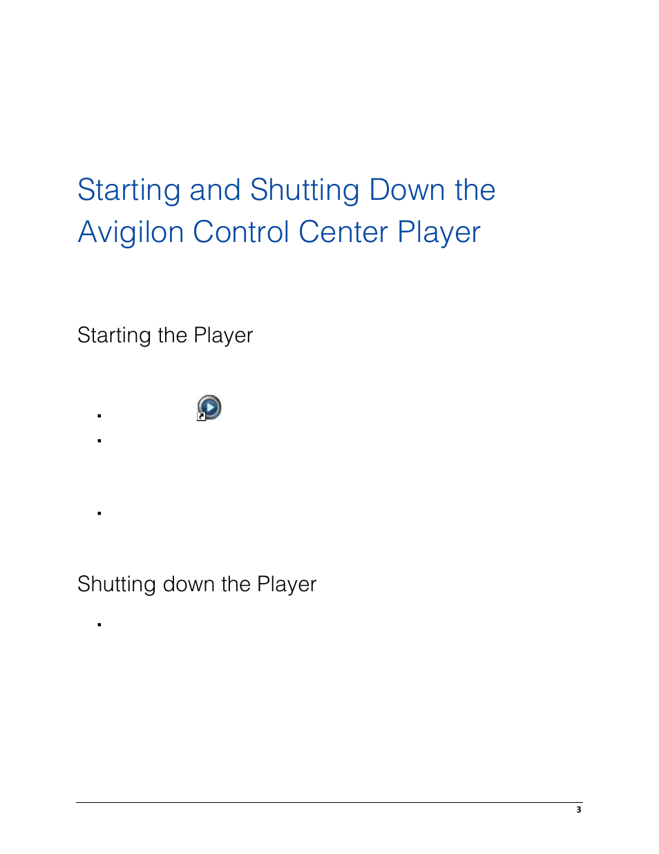 Starting the player, Shutting down the player | Avigilon ACC Player Version 4.12 User Manual | Page 7 / 49