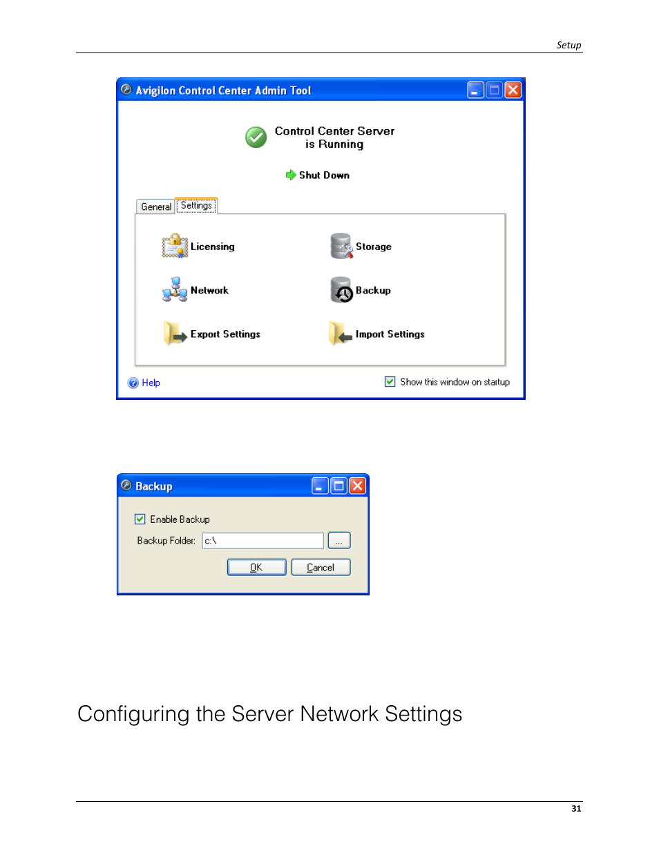 Configuring the server network settings, Configuring the server, Network settings | Avigilon ACC Server Version 4.12 User Manual | Page 35 / 50