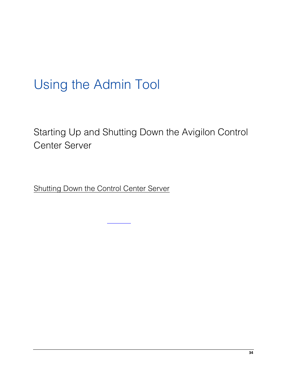 Using the admin tool, Shutting down the control center server, Starting | Avigilon ACC Server Version 4.12 User Manual | Page 38 / 50