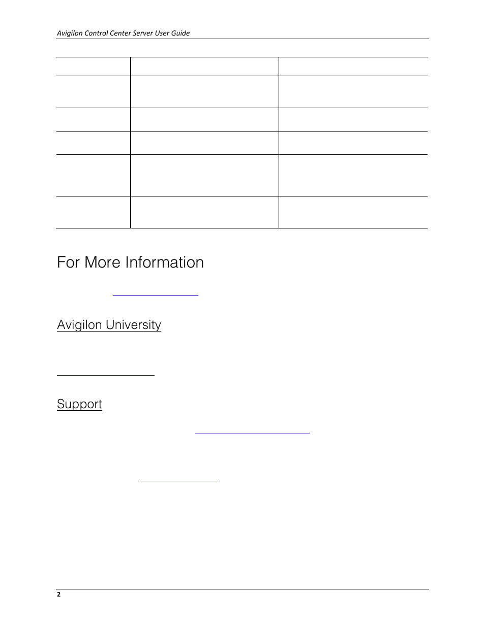 For more information, Avigilon university, Support | Avigilon ACC Server Version 4.12 User Manual | Page 6 / 50