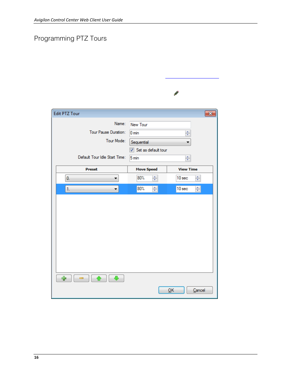 Programming ptz tours | Avigilon ACC Enterprise Web Client Version 4.12 User Manual | Page 22 / 70