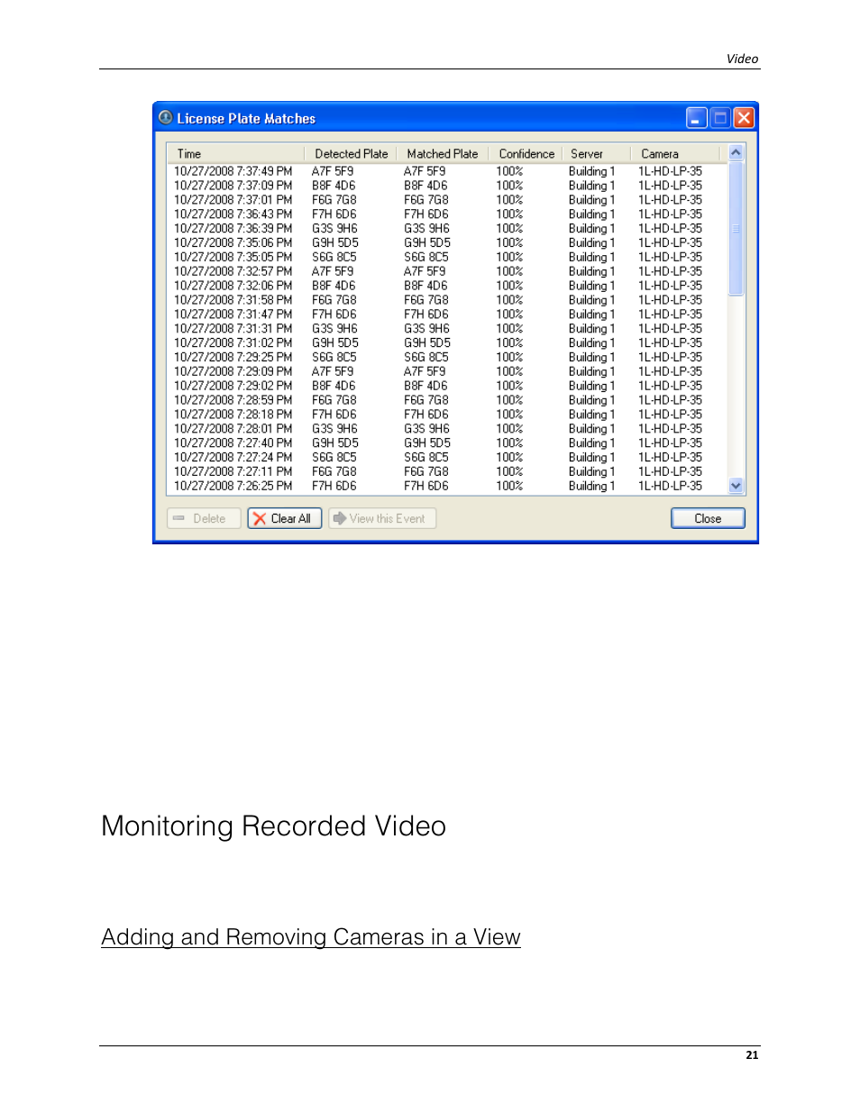 Monitoring recorded video, Adding and removing cameras in a view | Avigilon ACC Enterprise Web Client Version 4.12 User Manual | Page 27 / 70