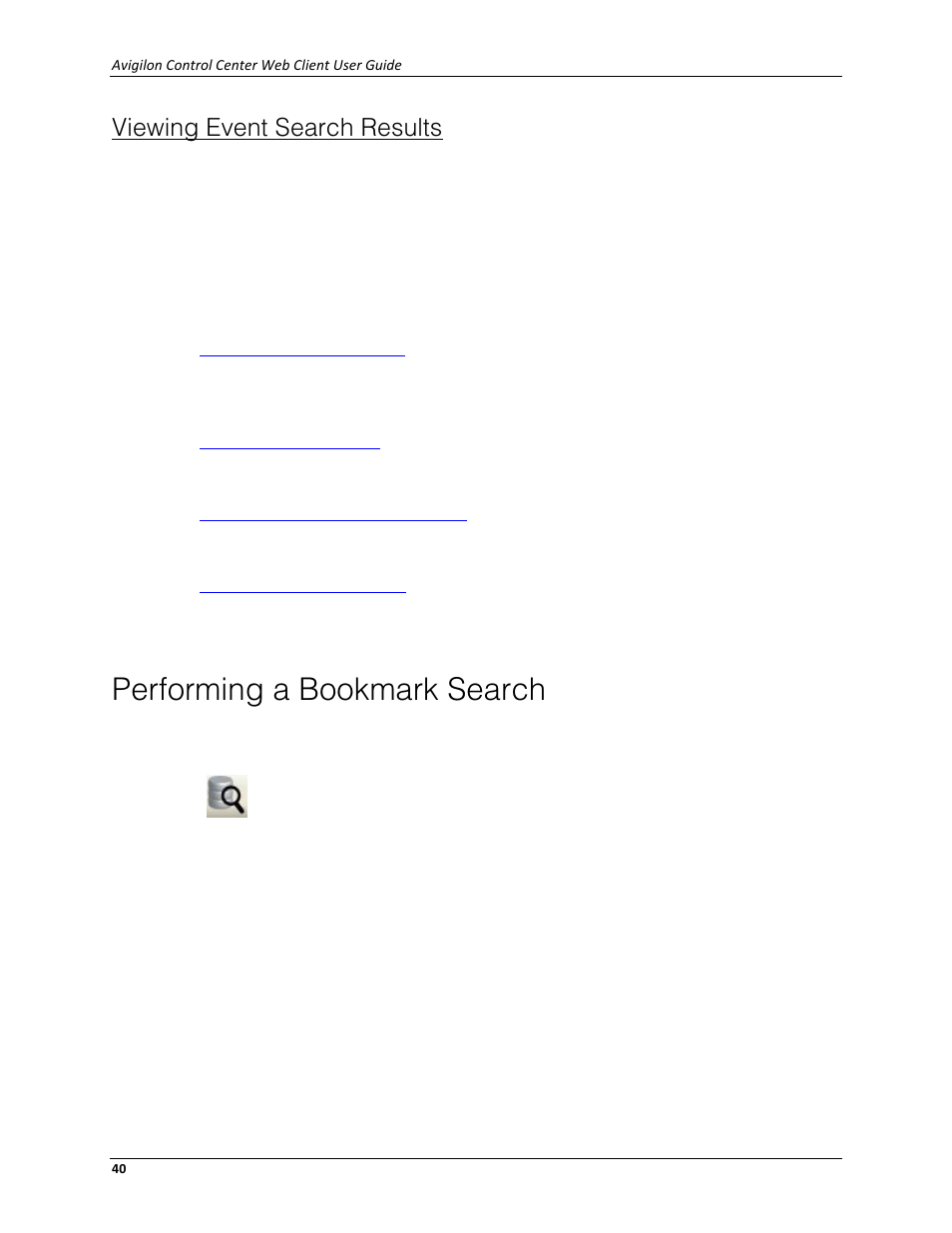 Viewing event search results, Performing a bookmark search | Avigilon ACC Enterprise Web Client Version 4.12 User Manual | Page 46 / 70
