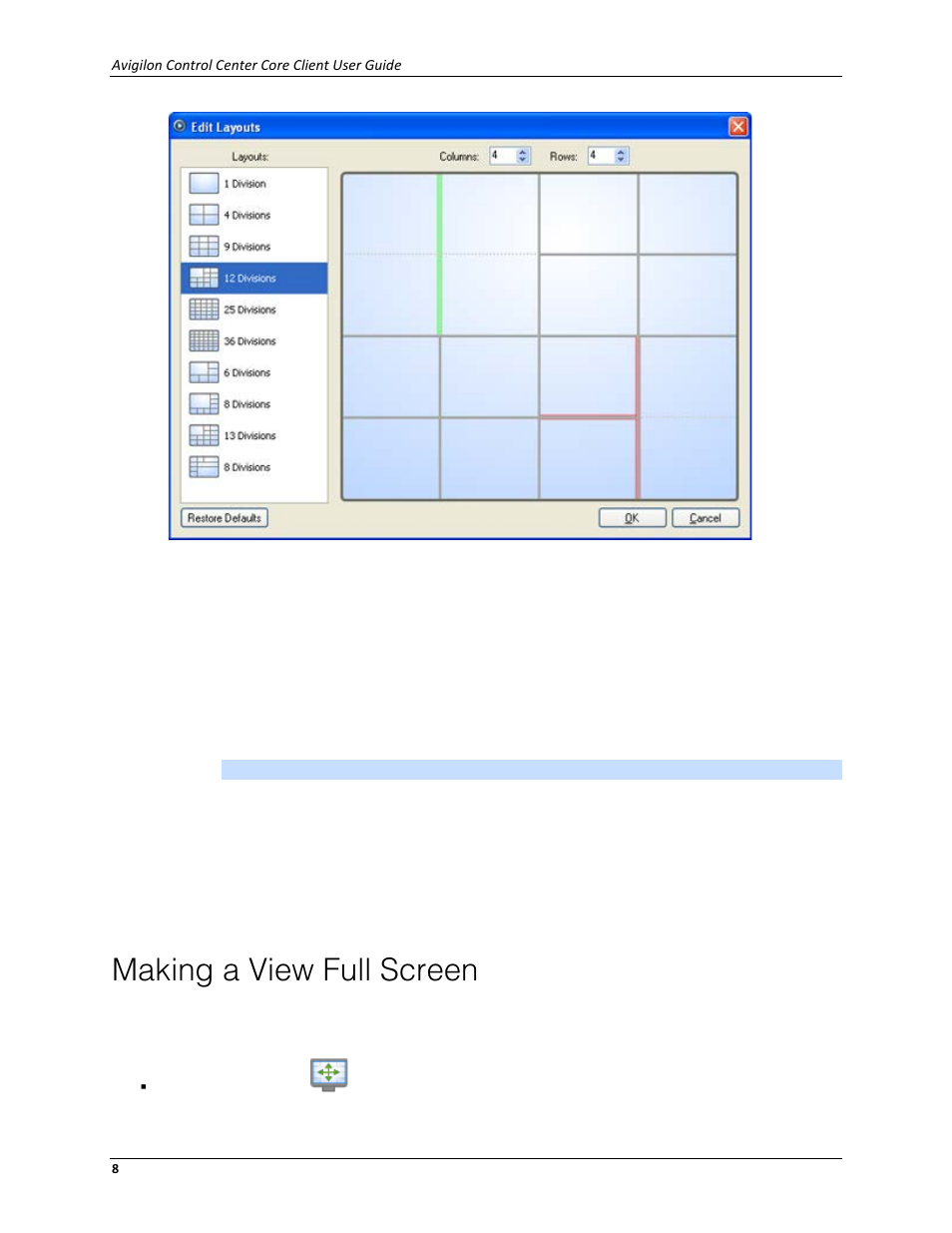 Making a view full screen | Avigilon ACC Core Web Client Version 4.12 User Manual | Page 12 / 49