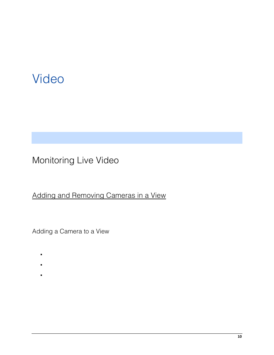 Video, Monitoring live video, Adding and removing cameras in a view | Adding a camera to a view | Avigilon ACC Core Web Client Version 4.12 User Manual | Page 14 / 49