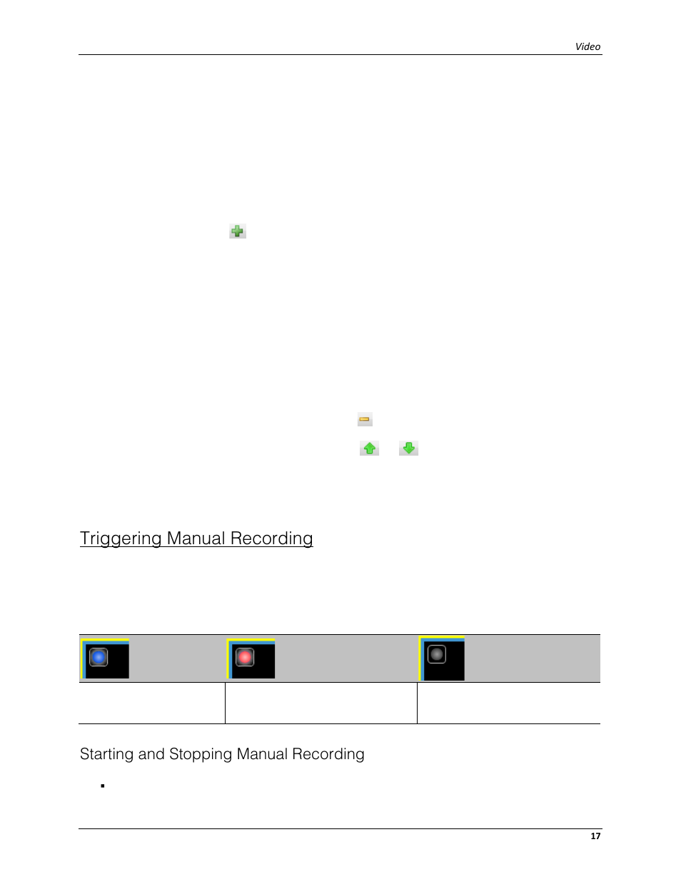 Triggering manual recording, Starting and stopping manual recording | Avigilon ACC Core Web Client Version 4.12 User Manual | Page 21 / 49