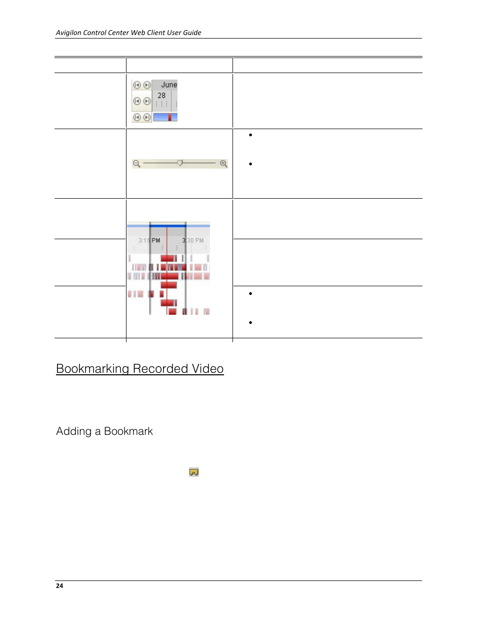Bookmarking recorded video, Adding a bookmark | Avigilon ACC Standard Web Client Version 4.12 User Manual | Page 28 / 57