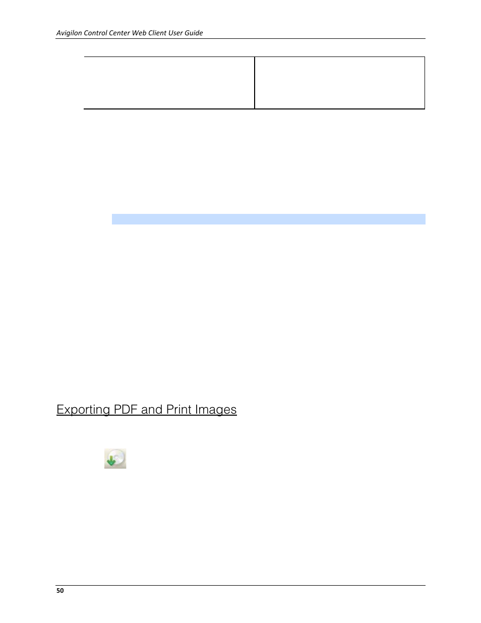 Exporting pdf and print images | Avigilon ACC Standard Web Client Version 4.12 User Manual | Page 54 / 57