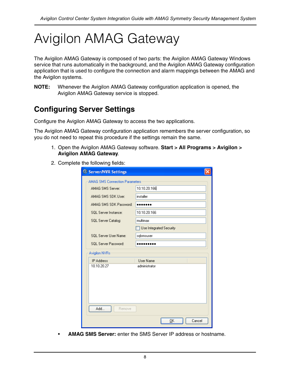 Avigilon amag gateway, Configuring server settings | Avigilon AMAG Symmetry Integration User Manual | Page 11 / 16