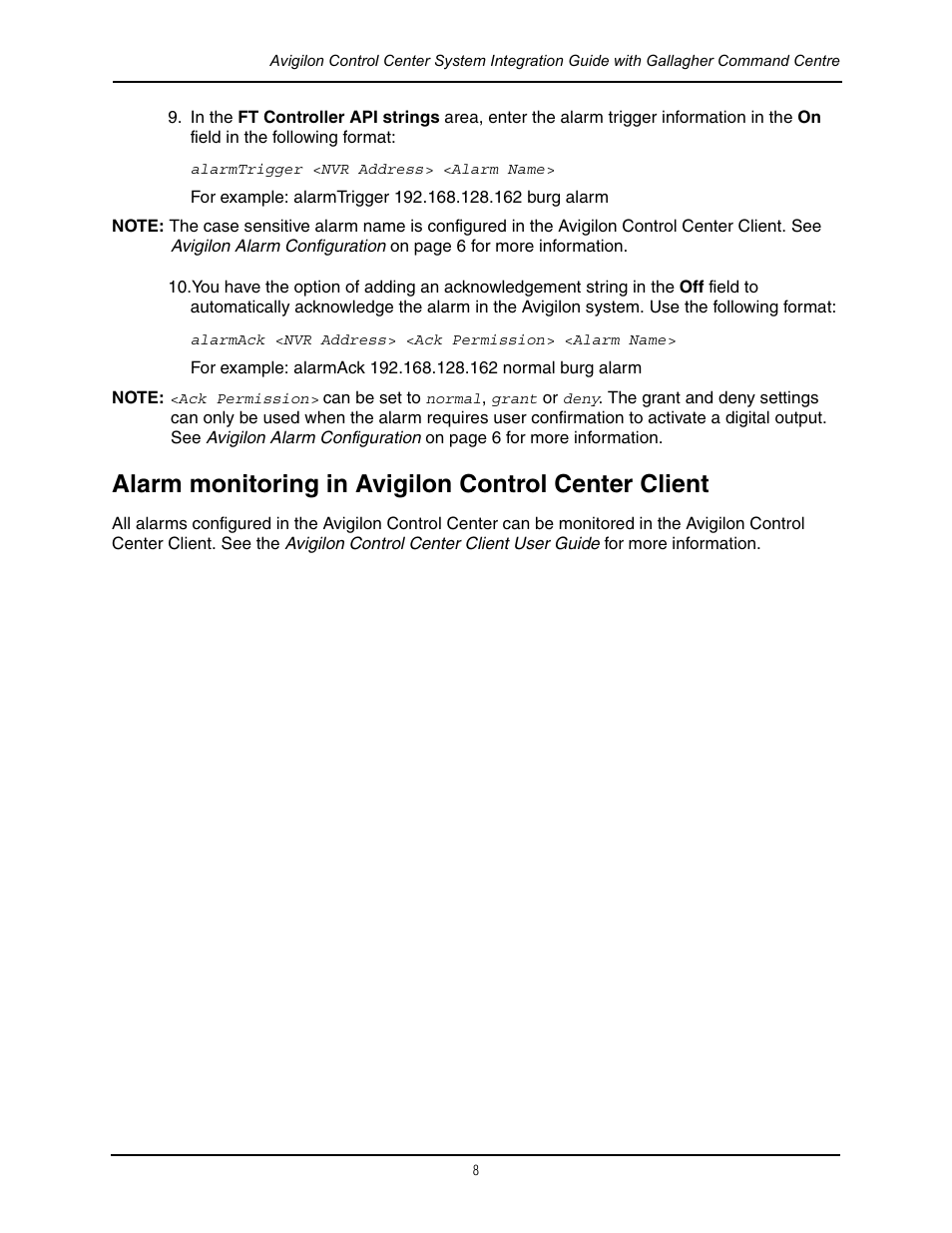 Alarm monitoring in avigilon control center client | Avigilon Gallagher Command Center Integration User Manual | Page 11 / 19